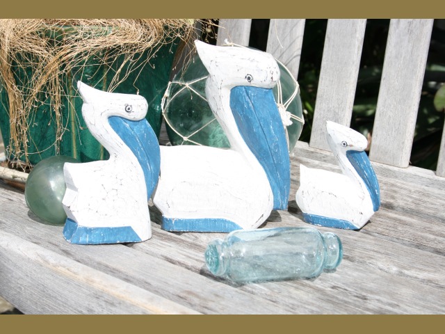 Wooden Pelicans for coastal decor